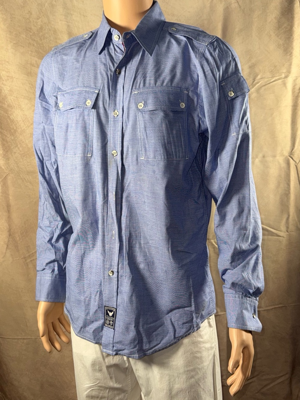 Mens Casual Long-Sleeve Button-Down Shirt - Blue